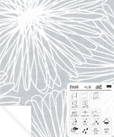 Grey and white flower pattern blackout fabric